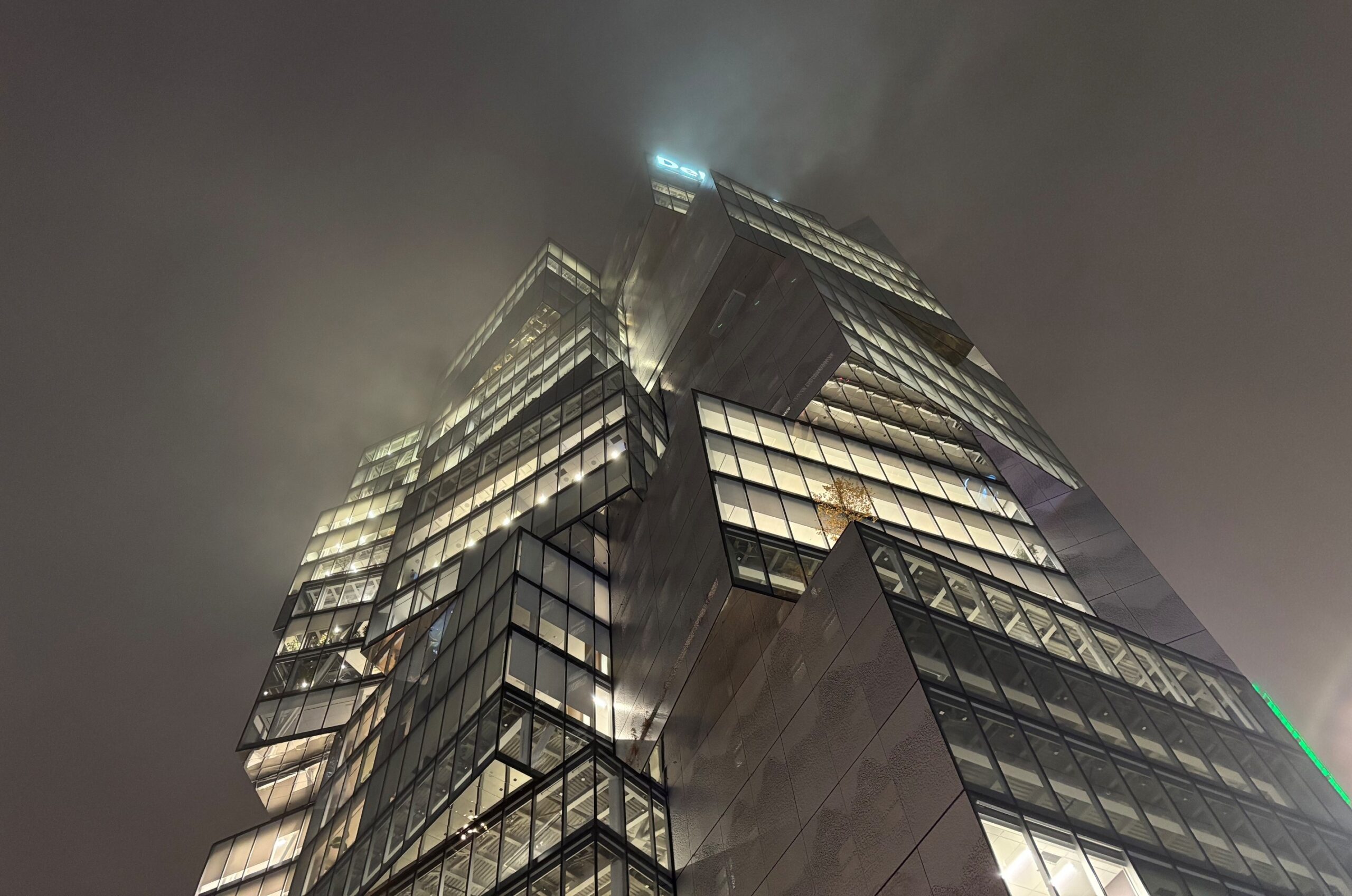 skyscraper in mist